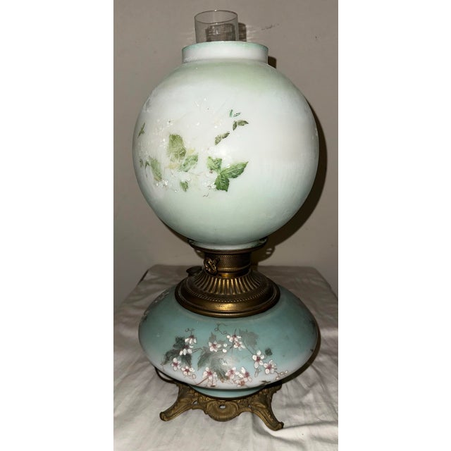 Antique Victorian Electrified "Gone With the Wind" Hurricane Lamp With Hand-Painted Floral Globe, C. 1895 For Sale - Image 12 of 12