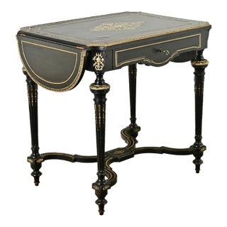 French 19th Century Louis XVI Style Ebonized Drop Leaf Desk For Sale