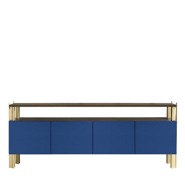 Contemporary Flexor Blue Polished-Lacquered Wood and Aluminum Dining Sideboard by Robert Stadler For Sale - Image 3 of 3
