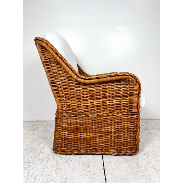 Vintage Wicker Work Style Wicker Rattan Lounge Chair For Sale - Image 9 of 12