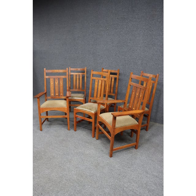 Mission Set of 6 Stickley Harvey Ellis Mission Oak Dining Chairs For Sale - Image 3 of 15