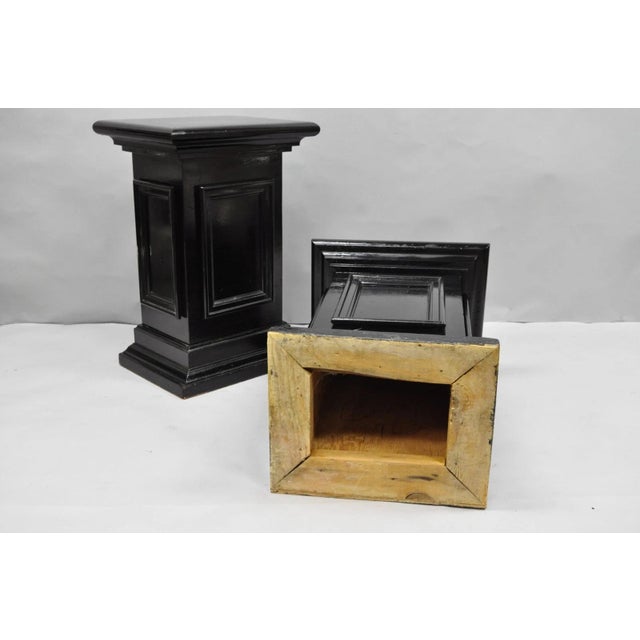 Vintage French Empire Style Black Lacquer Painted Pedestal Column End Table Pair For Sale - Image 16 of 18
