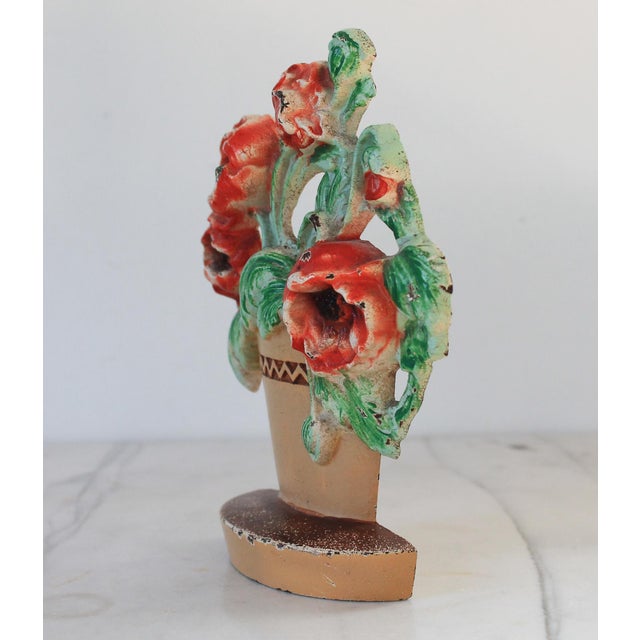 Victorian Vintage Cast Iron Floral Poppies Basket Doorstop For Sale - Image 3 of 7