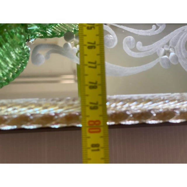 Contemporary Rectangular Contemporary Venetian Murano Glass Mirror Featuring Green Floreal Hand-Carving For Sale - Image 3 of 12