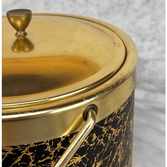 Metal Mid-Century Hollywood Regency Italian Gold & Black Ice Bucket For Sale - Image 7 of 10
