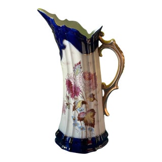 Antique Victoria Carlsbad Porcelain Floral Ewer Vase For Sale