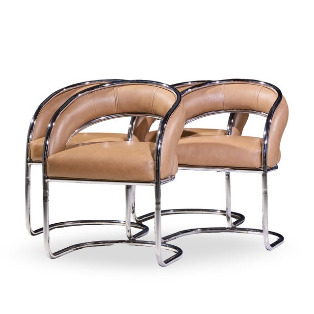 Mid-Century Modern Giotto Stoppino Style Mid Century Chrome and Leather Dining Chairs - Set of 4 For Sale - Image 3 of 10