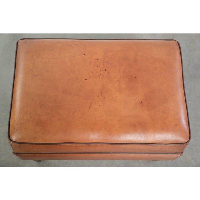 Vintage Sheepskin Ottoman with Black Piping For Sale - Image 6 of 10