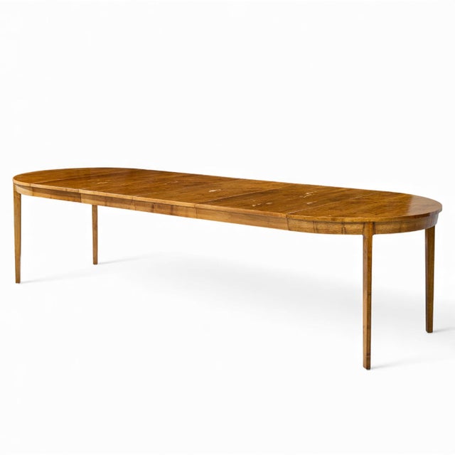 Mid-Century Modern Edward Wormley for Dunbar Mid Century Walnut Expanding Dining Table With 4 Leaves For Sale - Image 3 of 18