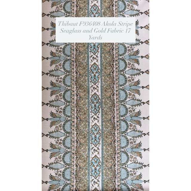 Thibaut F936408 Akola Stripe Seaglass and Gold Fabric 17 Yards For Sale In Raleigh - Image 6 of 9