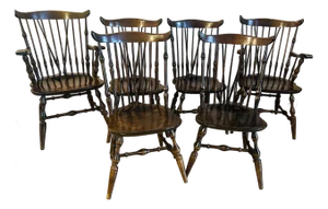 Reduced-Gorgeous Set 6 Farmhouse Fiddleback Windsor Dining Chairs Elm