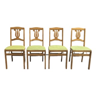 1950s Mid-Century Stakmore Lyre Back Folding Chairs - Set of 4 (With Original Labels) For Sale