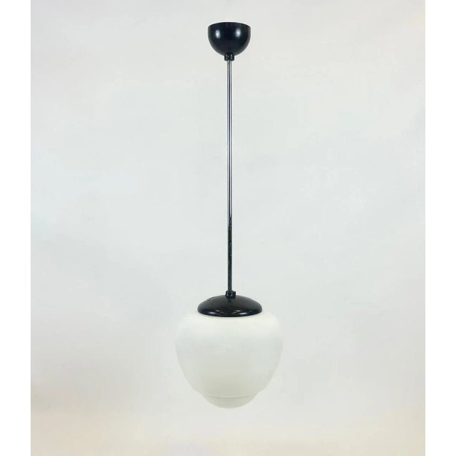 Czech White Milk Glass and Bakelite Pendant Lamp from Napako, 1940s For Sale - Image 6 of 6