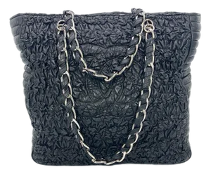 Chanel Astrakhan Black Leather Ruched Shopping Tote