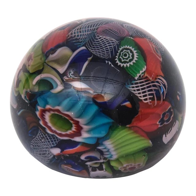 Vintage Murano Fratelli Toso Millefiori Paperweight Blues, Reds, Green, Purple, Turquoise 50's For Sale