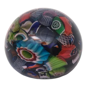 Vintage Murano Fratelli Toso Millefiori Paperweight Blues, Reds, Green, Purple, Turquoise 50's