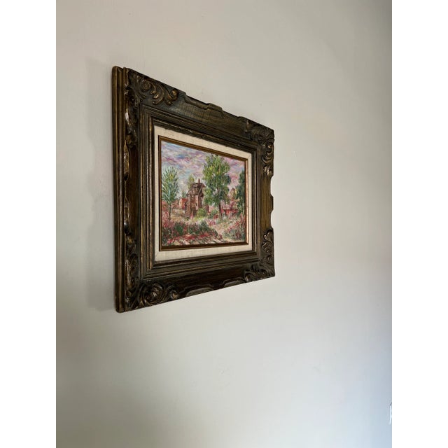 Charming mid century landscape oil painting on canvas. This is a lovely landscape painting of rural old town - Village...