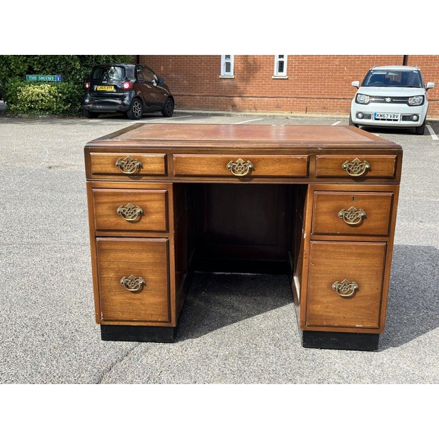 Mahogany Desk with Brass Handles, Panelled Sides and Rear For Sale - Image 10 of 15