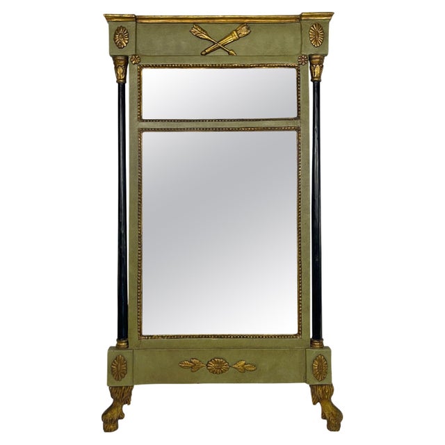 Glass Late 19th Century Green Painted Continental Eglomise Mirror with Neoclassical Decoration For Sale - Image 7 of 18