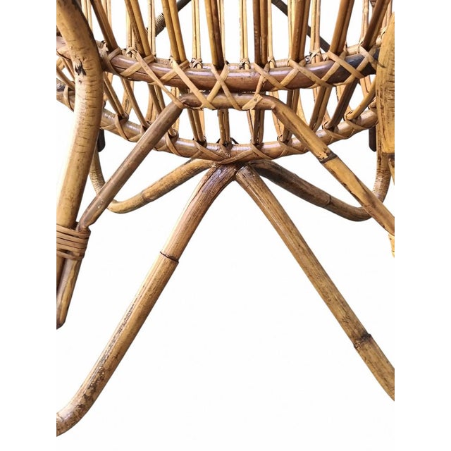 Wood Vintage Rattan & Wicker Lounge Armchair, Italy, 1960s For Sale - Image 7 of 9