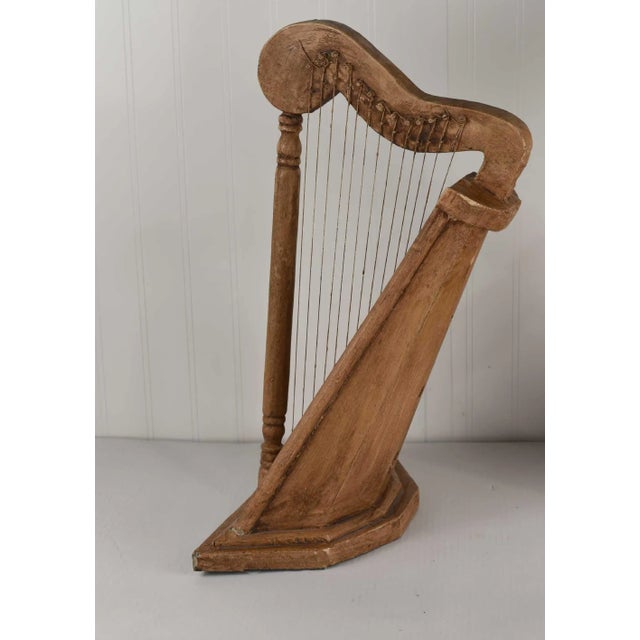 Vintage Celtic Irish Table Harp Carved Painted With Floral Decoration For Sale - Image 4 of 15