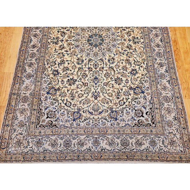 Vintage Persian Nain Area Rug, Hand-Knotted Wool & Silk, Floral Pattern, 5x7, Ivory & Blue For Sale - Image 11 of 16