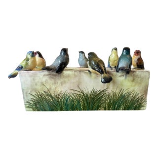 Antique Jerome Massier French Ceramic Planter Cachepot With 9 Bird Sculptures For Sale