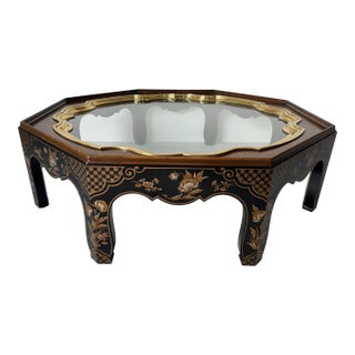 Baker Furniture Collector’s Edition Chinoiserie Octagonal Coffee Table With Brass & Glass Tray Top For Sale