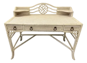 Late 20th Century Hekman Chinoiserie Style Faux Bamboo & Rattan Desk