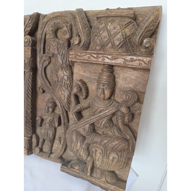 Hindu Hand-Carved Wooden Ganesha Wall Hanging Panel Sculpture, 1950s For Sale - Image 4 of 10