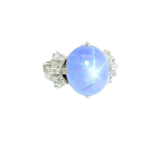 13.64 Carat Blue Star Sapphire Diamond Platinum Ring, Size 5.75 For Sale - Image 4 of 6