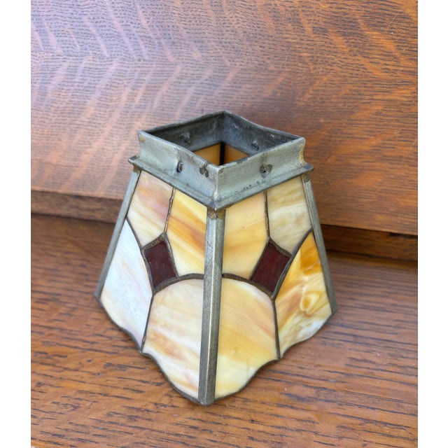 Mission Oak Art & Crafts Drop Leaf Desk Secretary With Pair Stained Glass Lamps For Sale - Image 11 of 14