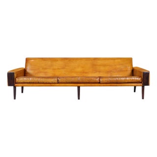 Mid-Century Modern Brazilian Rosewood and Leather Sofa, 1960s For Sale