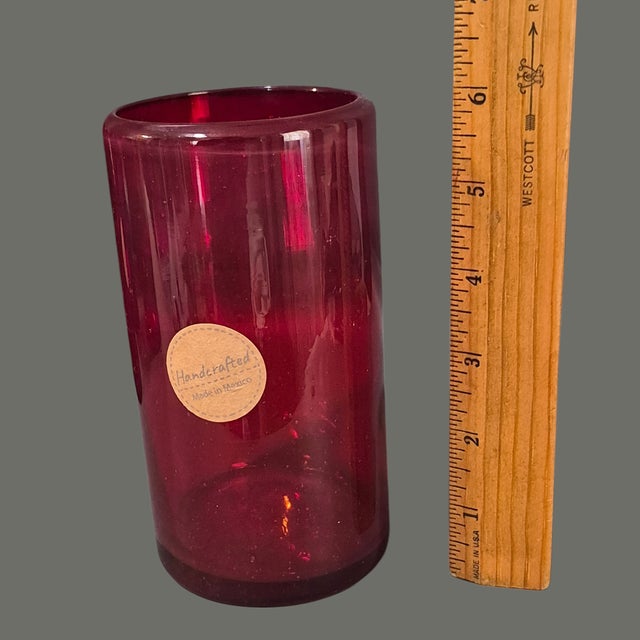 Red Late 20th Century Hand Crafted in Mexico Red Art Glass Tumblers Water Ice Tea Glasses - Set of Six For Sale - Image 8 of 9