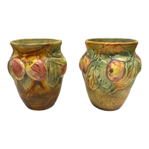 Pair of Weller Art Pottery Baldin Pattern Apple Vases – Hand Painted – Early 20th Century
