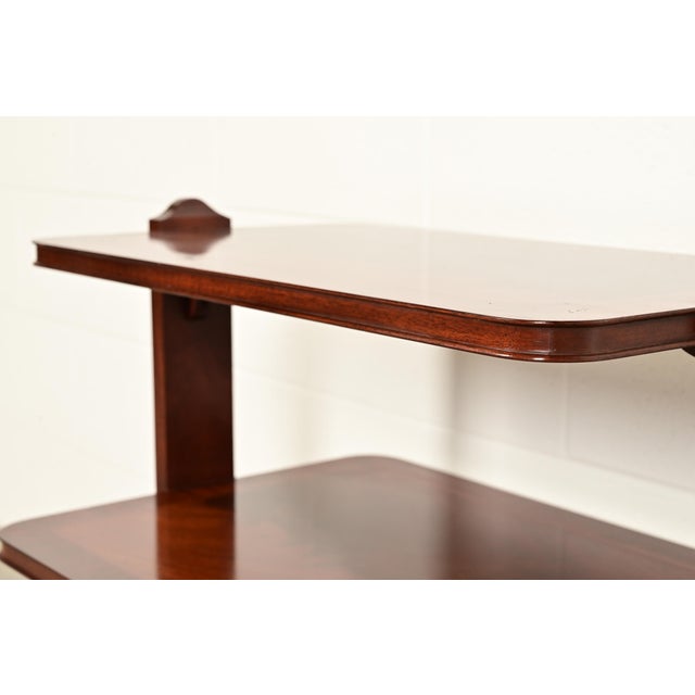 Late 20th Century Baker Furniture Regency Banded Flame Mahogany Two-Tier Tea Table or Occasional Side Table For Sale - Image 5 of 12