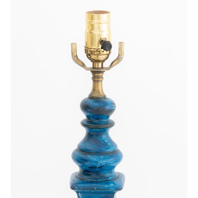 Contemporary Modern Blue Painted Ceramic Table Lamps, Pair For Sale - Image 3 of 7