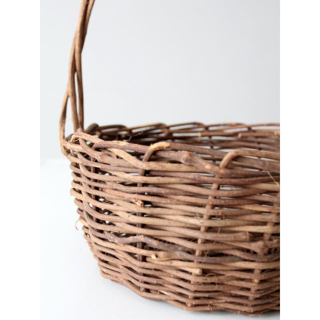 Vintage Wicker Basket With Handle For Sale - Image 6 of 11