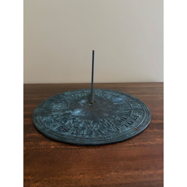 French Country Vintage English Country Iron Verdigris Garden Sundial "Grow Old Along With Me" For Sale - Image 3 of 7