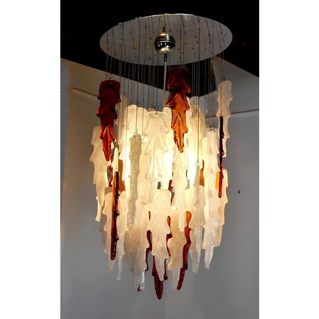 Superb and rare bicolour waterfall suspension politete, designed and produced by albani polite in murano (italy) in the...