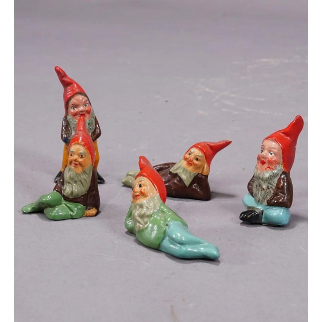 Figurative Five Tiny Terracotta Garden Gnomes, Germany Ca. 1950s For Sale - Image 3 of 8