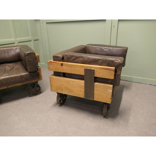 Industrial Wood Framed Club Chairs, 1970, Set of 2 For Sale - Image 6 of 9