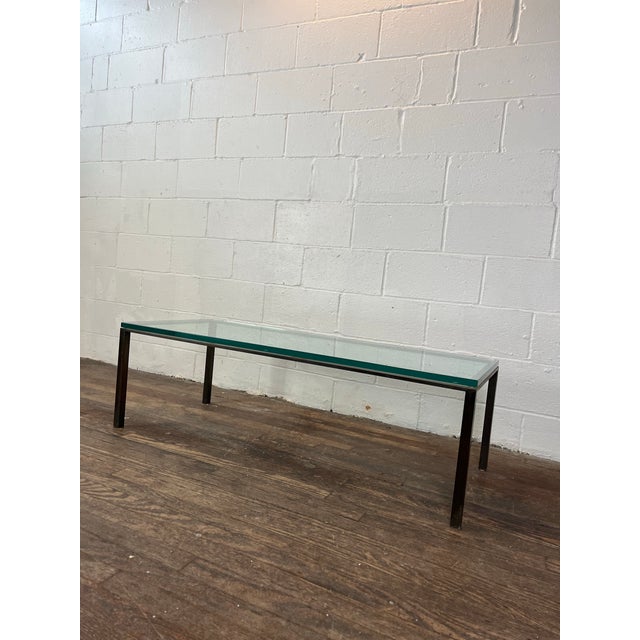 Modern Brass and Glass Coffee Table Low Profile For Sale In New York - Image 6 of 7
