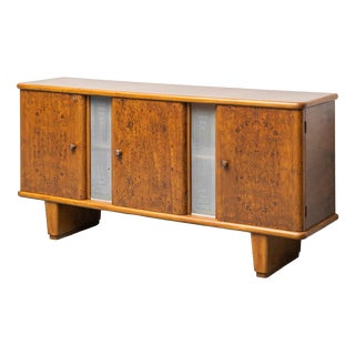 Mobile Sideboard in Wood and Glass, 1940s For Sale