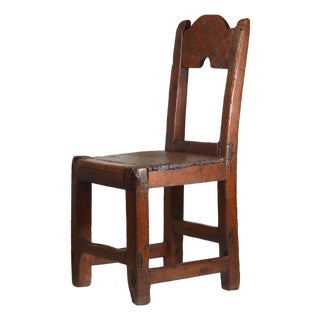 Folk Art Italian Chair with Carved Backrest, 1838, Wood For Sale