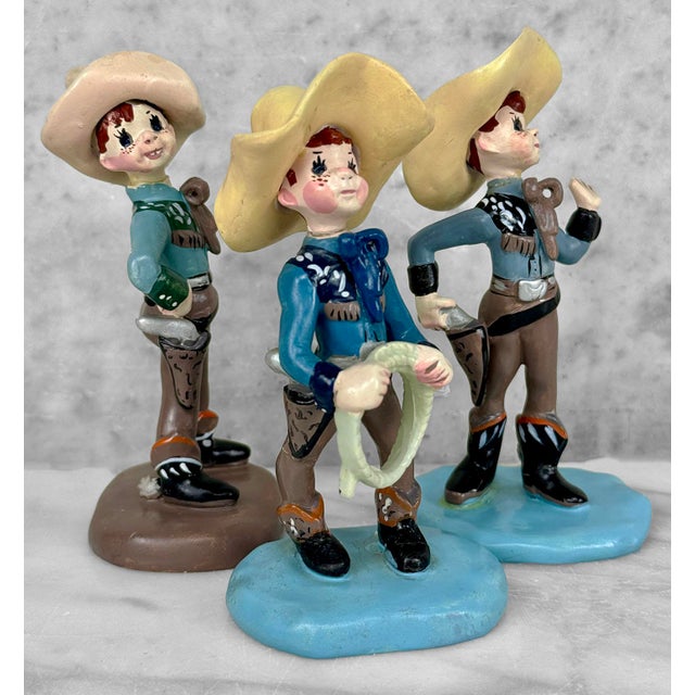 Mid-Century Flamboyant Cowboy Ceramic Figural Sculpture - Set of 3 For Sale - Image 4 of 11