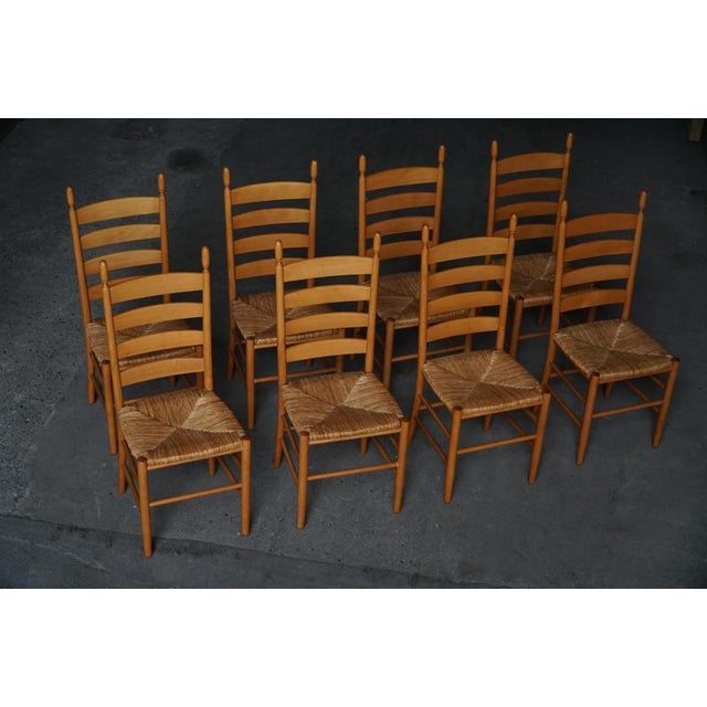 Italian Modern Beech Dining Chairs with Woven Seats in the style of Gio Ponti, 1960s, Set of 8 For Sale - Image 13 of 15
