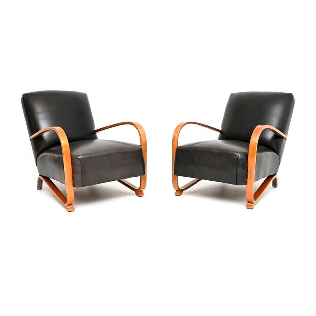 Vintage French Art Deco Leather Armchairs by Jindrich Halabala, 1930, Set of 2 For Sale - Image 13 of 13