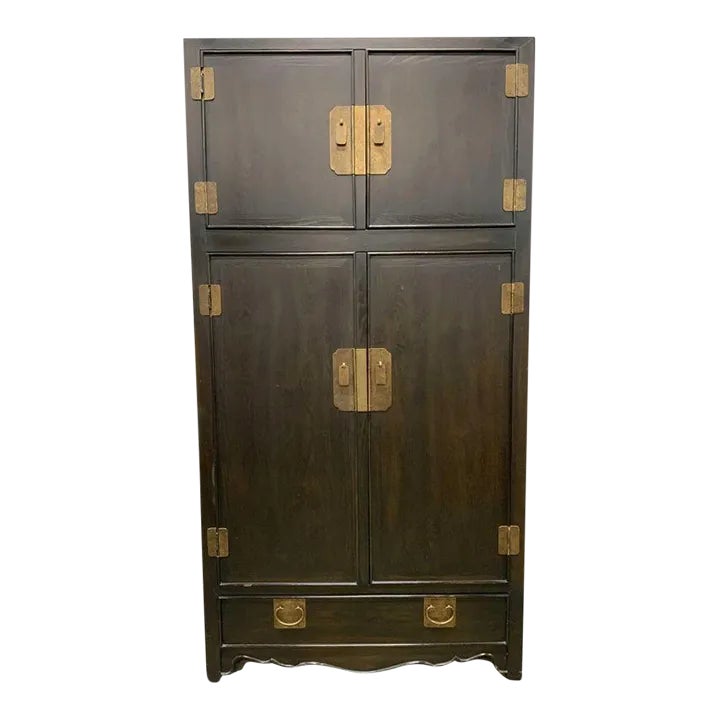 Chocolate Brown Asian Style Armoire With Brass Hardware Chairish