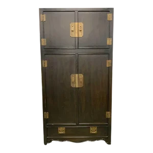 Chocolate Brown Asian Style Armoire With Brass Hardware